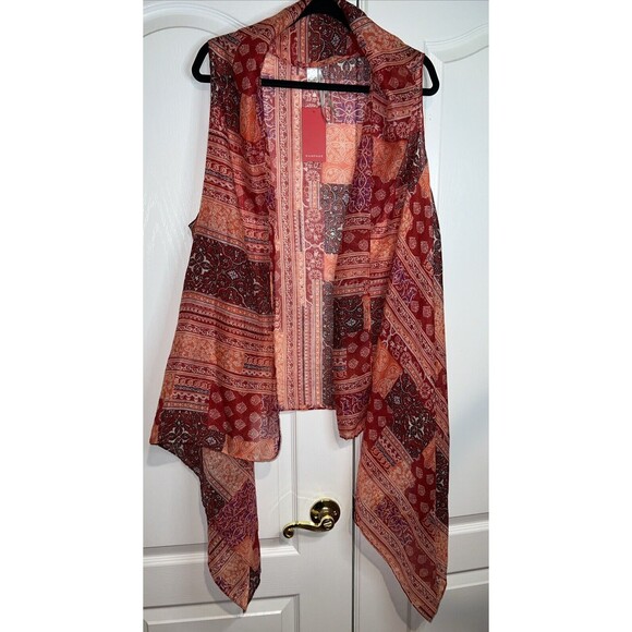 Rampage Swim Cover Scarf Wrap Sheer Red Coral Floral Versatile Sleeveless NWT - Picture 1 of 11